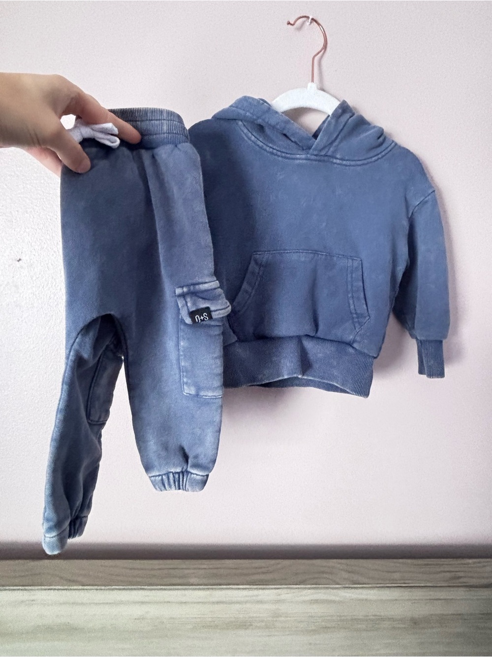 Kids Washed Blue Hoodie and Jogger Set